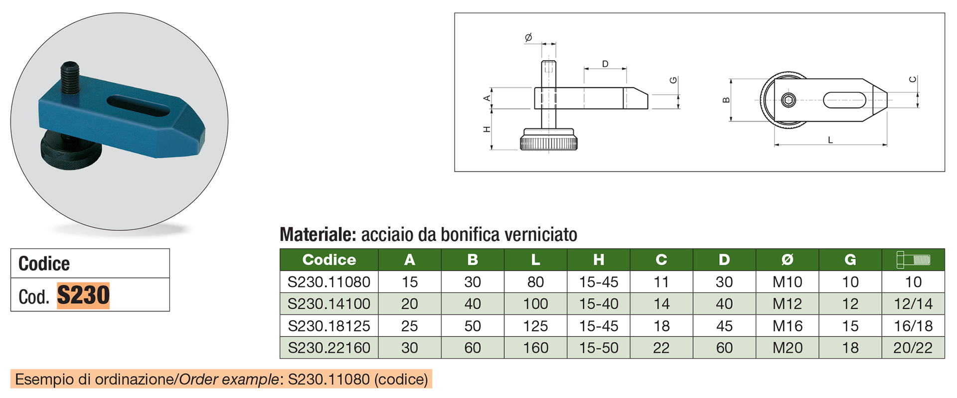 Staffe regolabili con vite (filettatura metrica passo standard) N° 6314V