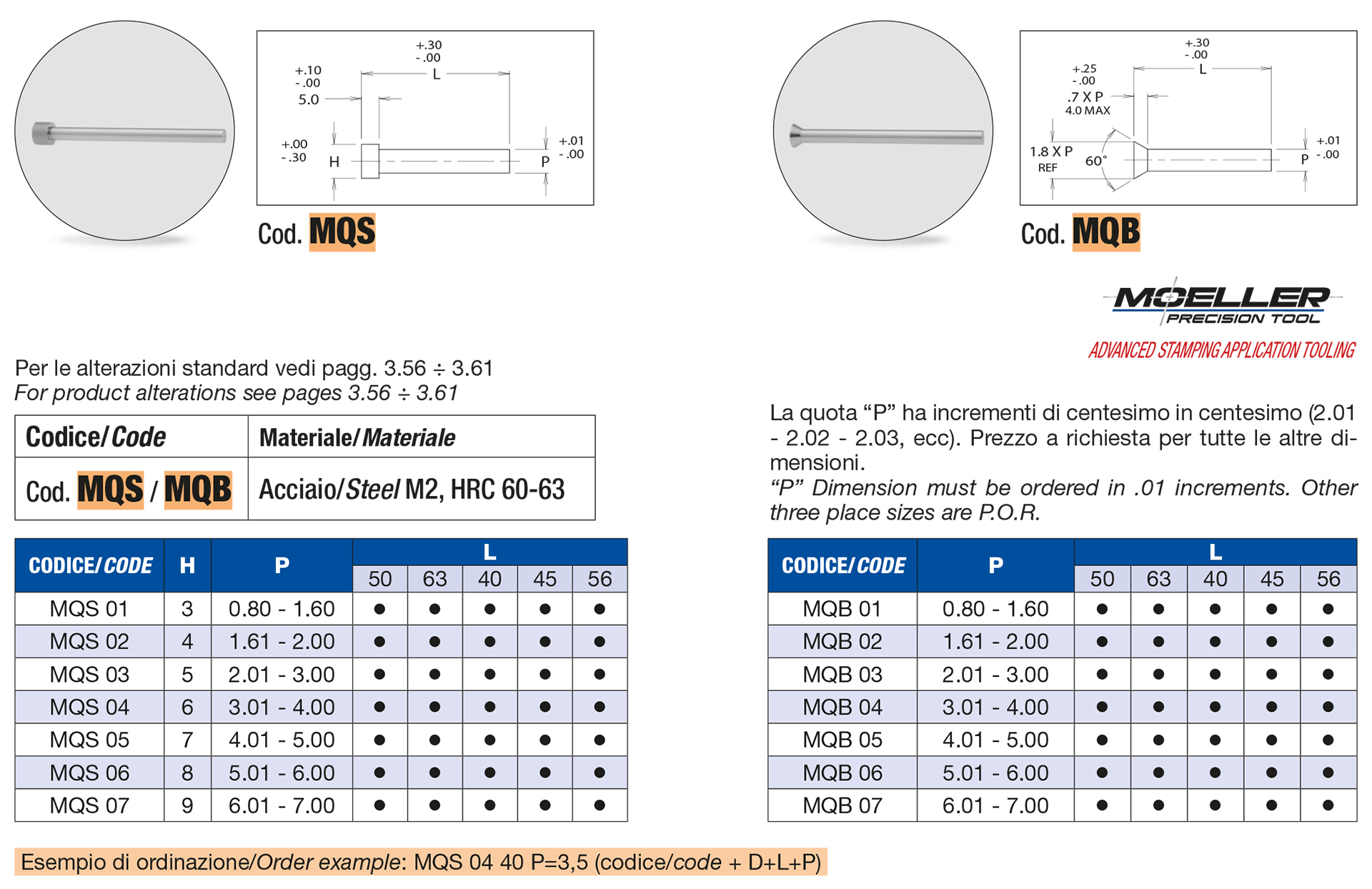 Punzoni Testa Svasata Cilindrici