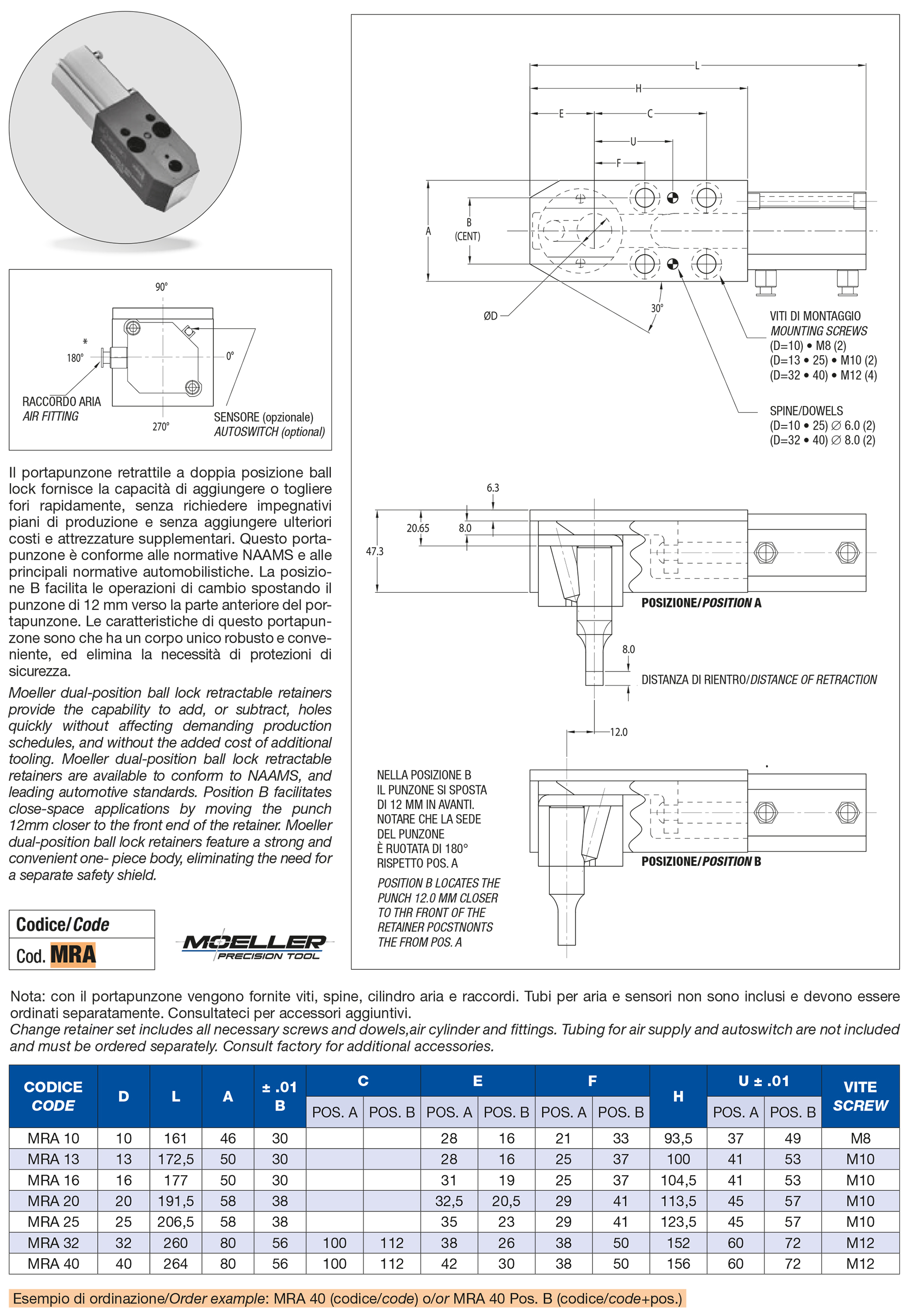 Portapunzoni retrattili a doppia posizione